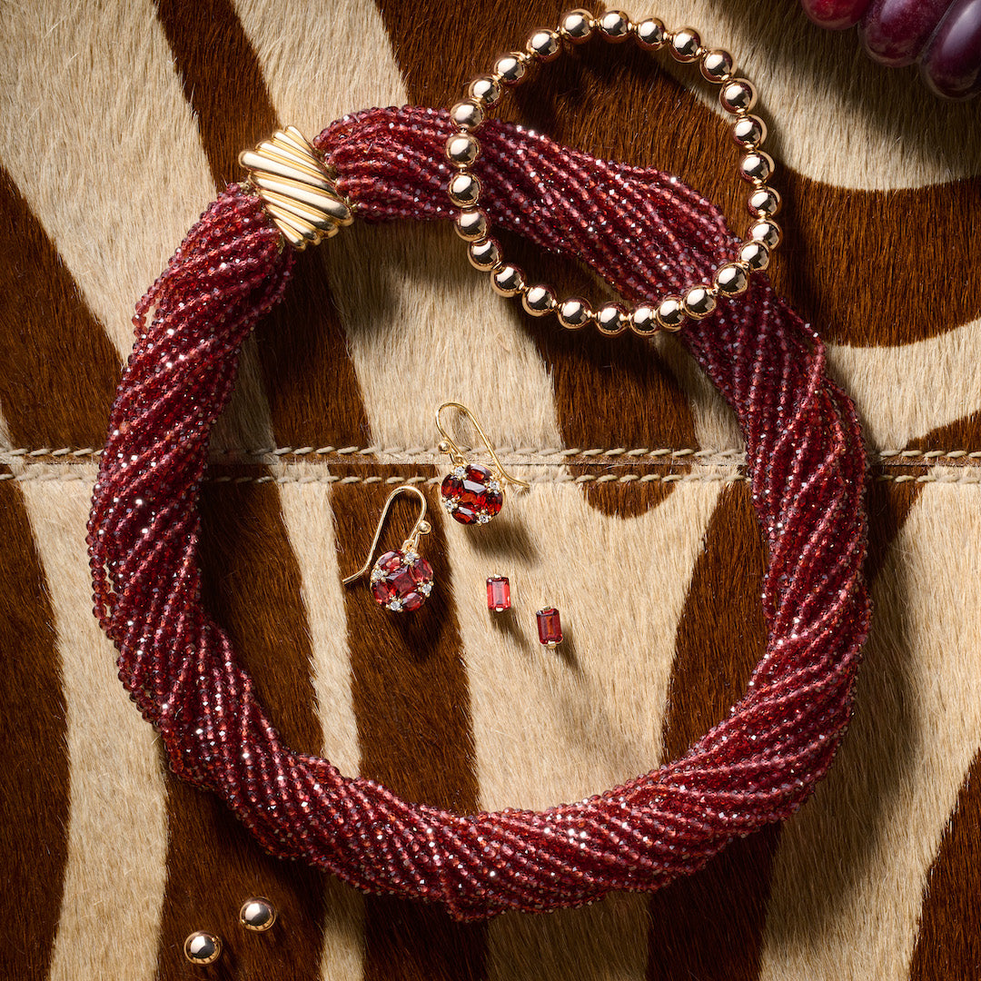 Quadrille Drop Earrings in Garnet & Diamonds