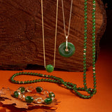 Green Nephrite Jade Pi & Gold Shou Pendant