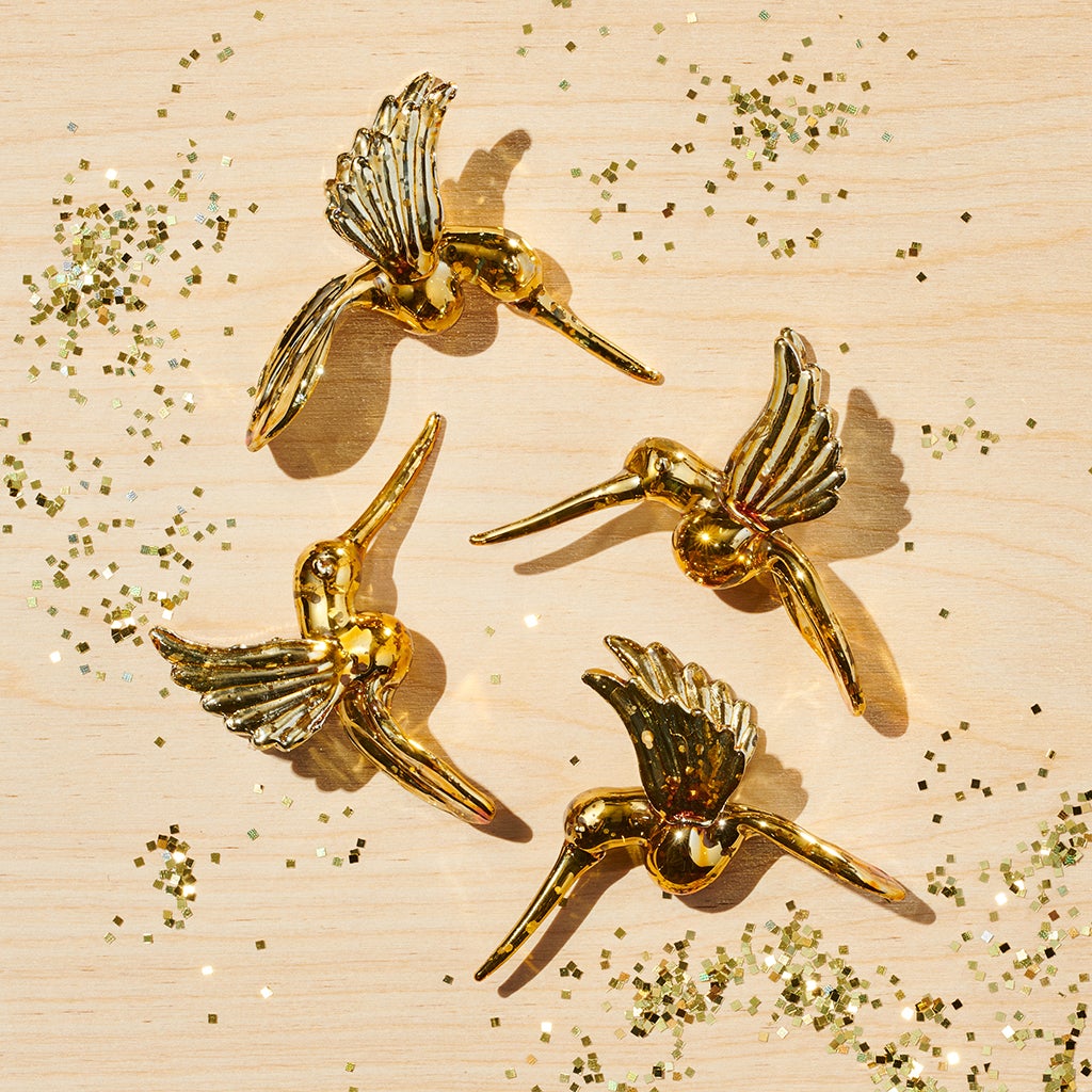 Gold Hummingbird Ornaments, Set of 4