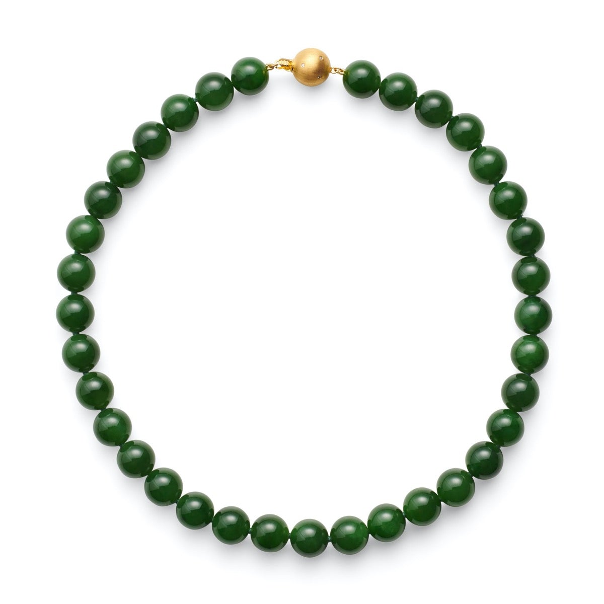 12mm Green Nephrite Jade & Gold Necklace