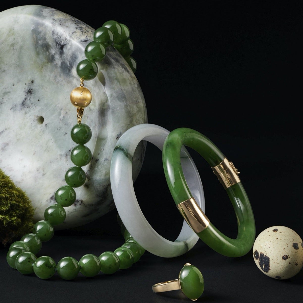 12mm Green Nephrite Jade & Gold Necklace