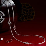 Silver Six-Station Shou Necklace, 33"