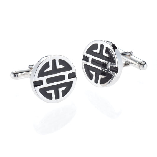 Gump's Signature Silver Shou & Black Enamel Cufflinks