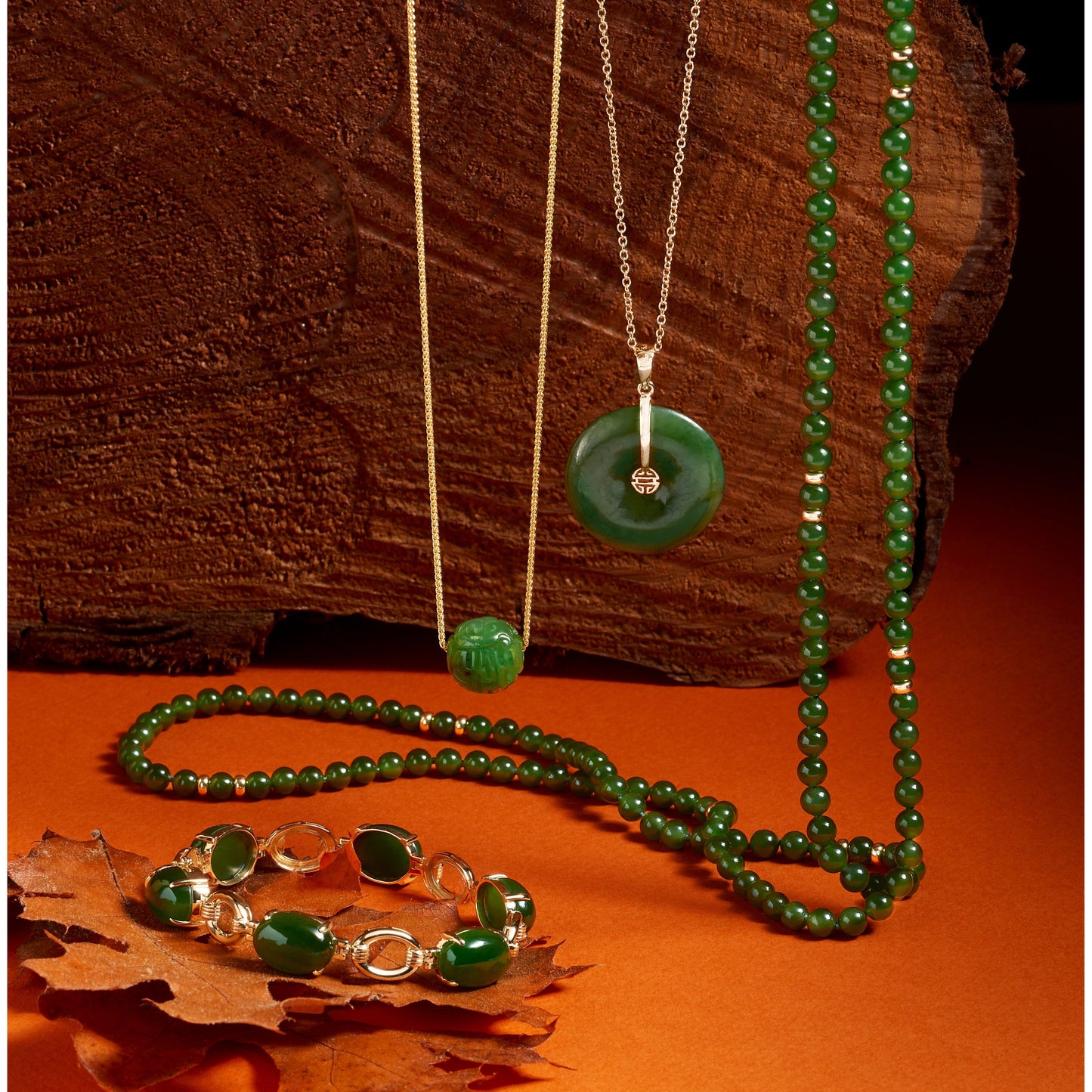 Green Nephrite Jade & Gold Station Rope Necklace