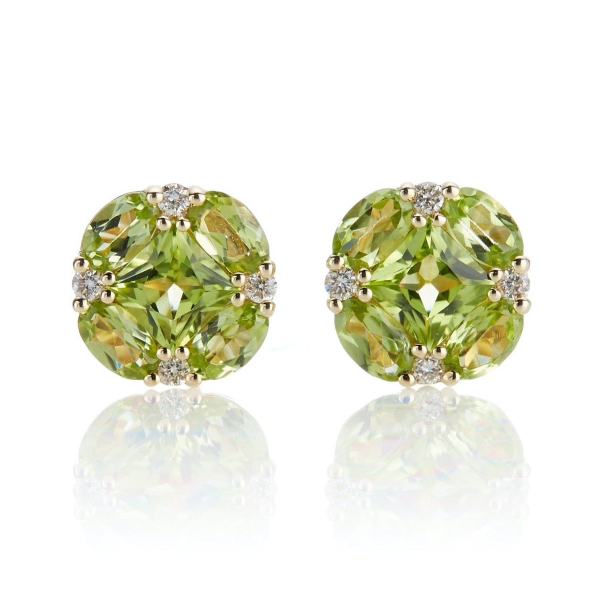 Gump's Signature Quadrille Stud Earrings in Peridot & Diamonds