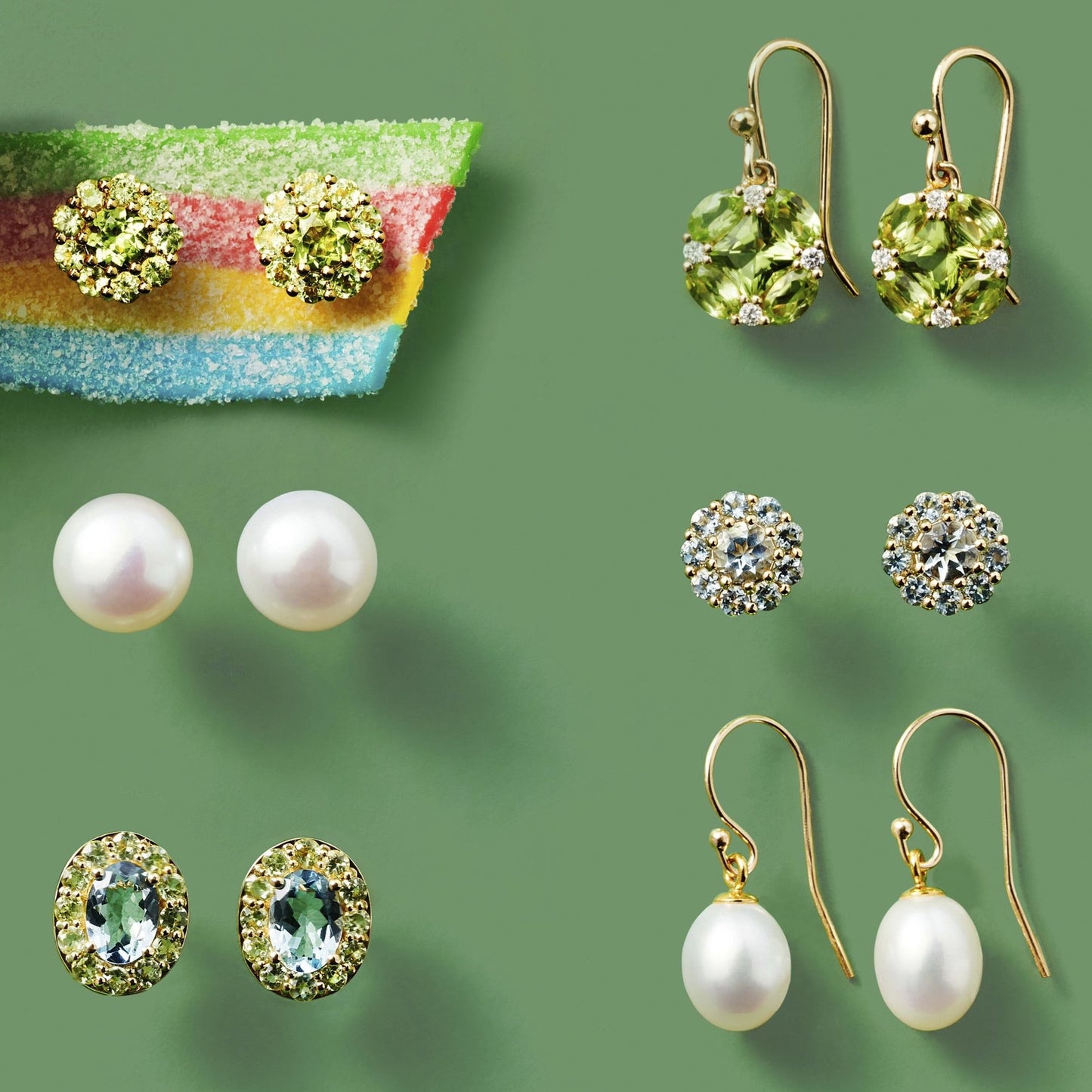 Quadrille Drop Earrings in Peridot & Diamonds