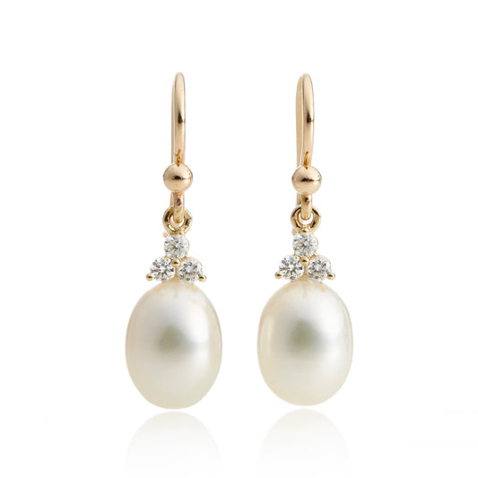 Gump's Signature Madison Drop Earrings in Pearls & Diamonds