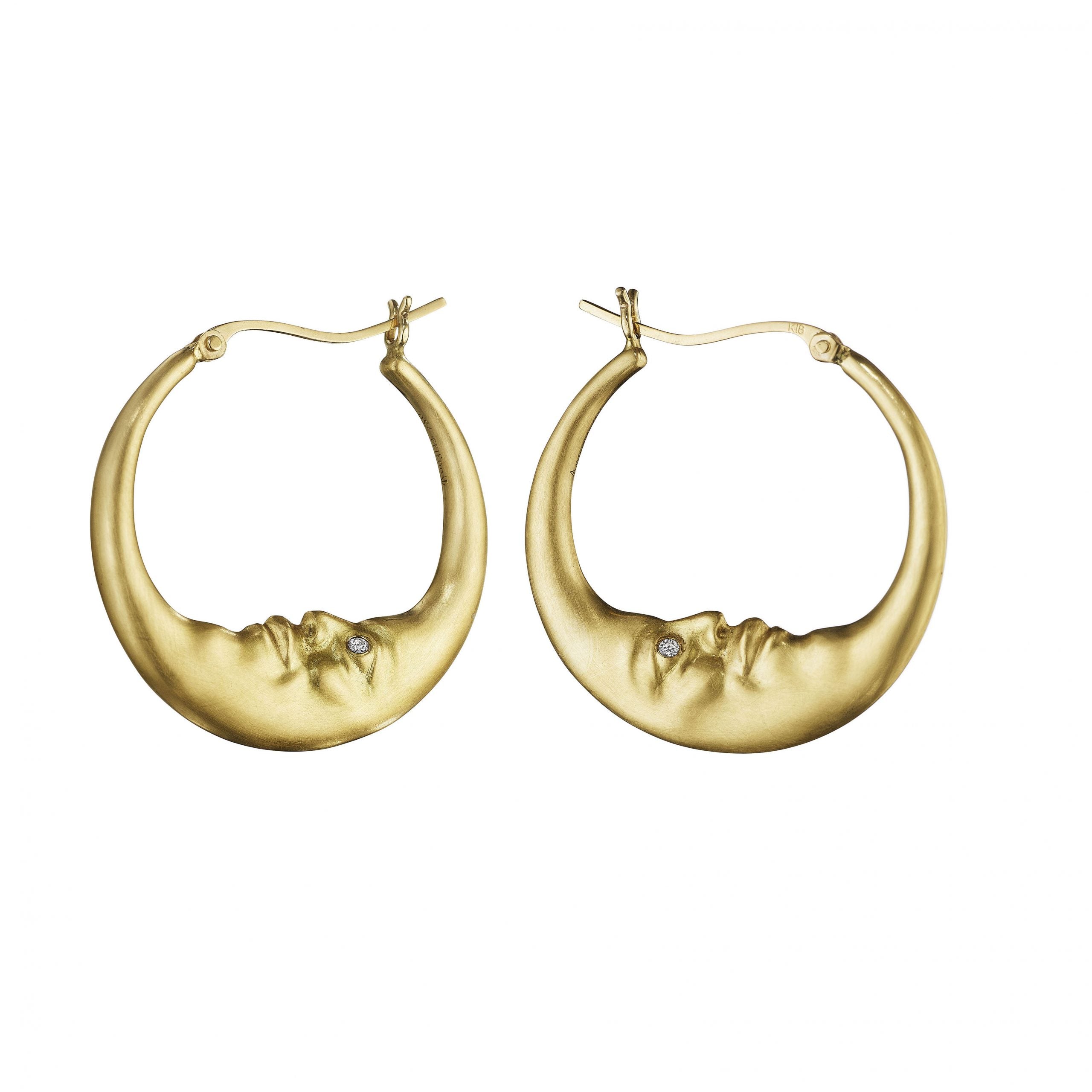 Anthony Lent Small Crescent Diamond Moonface Hoop Earrings
