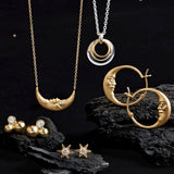 Small Crescent Diamond Moonface Hoop Earrings