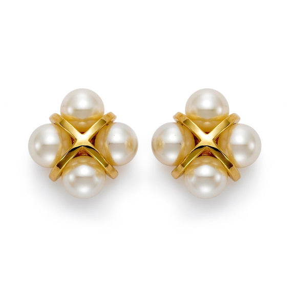 Pearl & Gold Cross Earrings