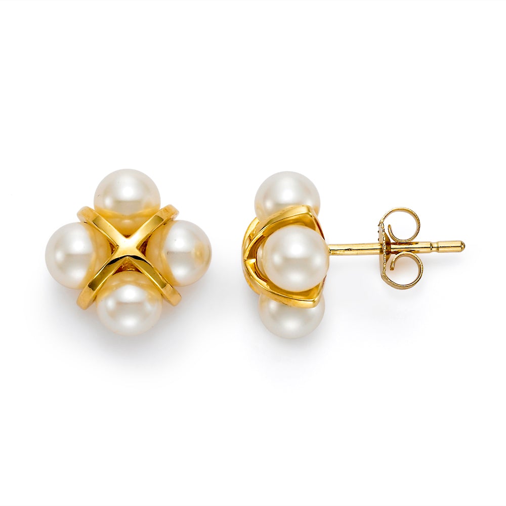 Pearl & Gold Cross Earrings