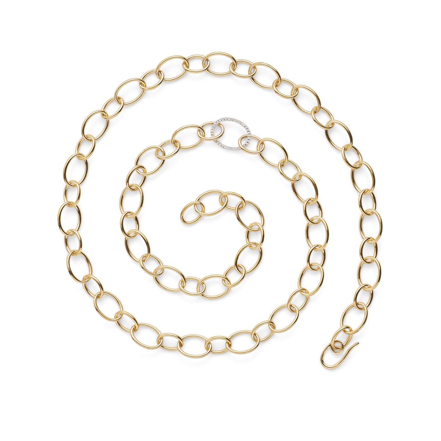 Gold & Diamond Oval Link Long Necklace