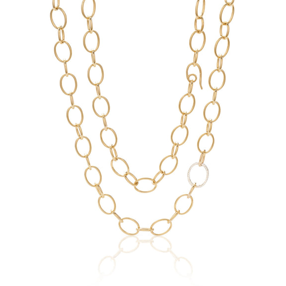 Gold & Diamond Oval Link Long Necklace