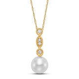 White Pearl & Diamond Millegrain Pendant Necklace