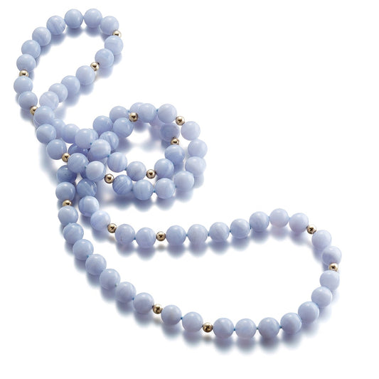 Gump's Signature Blue Lace Agate & Gold Bead Necklace