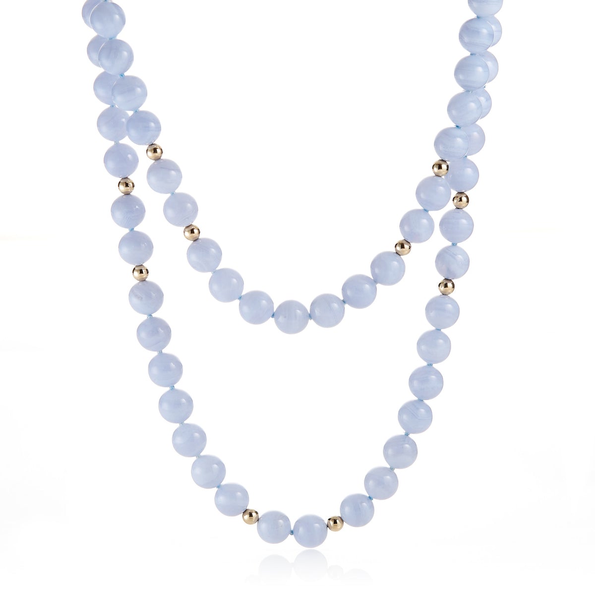 Blue Lace Agate & Gold Bead Necklace