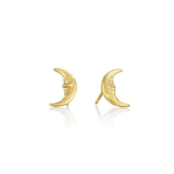 Anthony Lent Tiny Crescent Moonface Stud Earrings