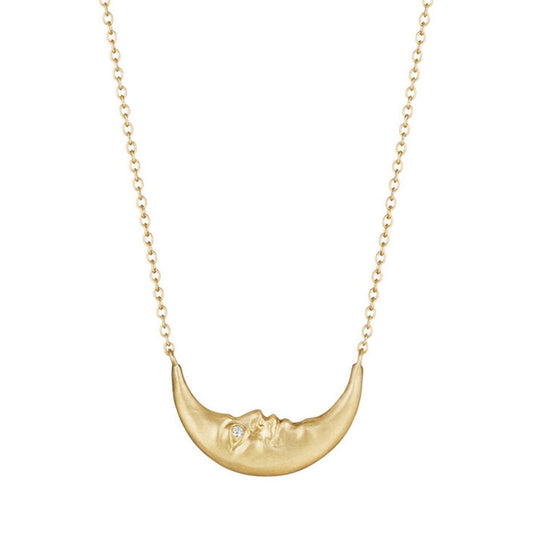 Anthony Lent Crescent Moonface Necklace with Diamond Eyes