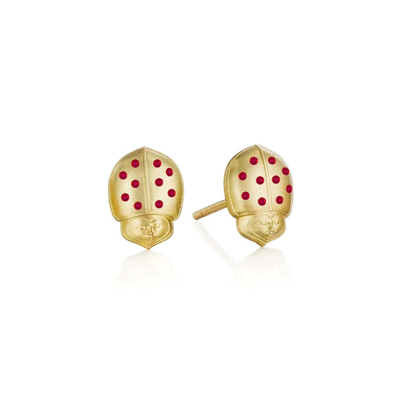 Anthony Lent Ruby Winged Ladybug Stud Earrings