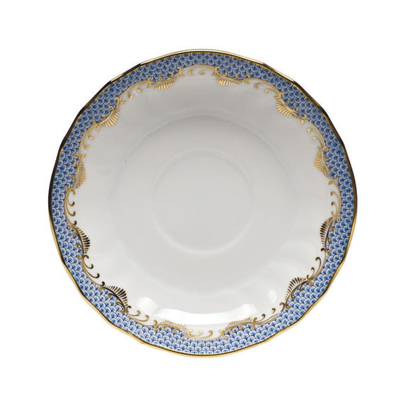 Herend Fish Scale Canton Tea Saucer, Light Blue