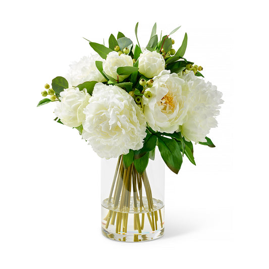 Peony Bouquet in Glass Vase