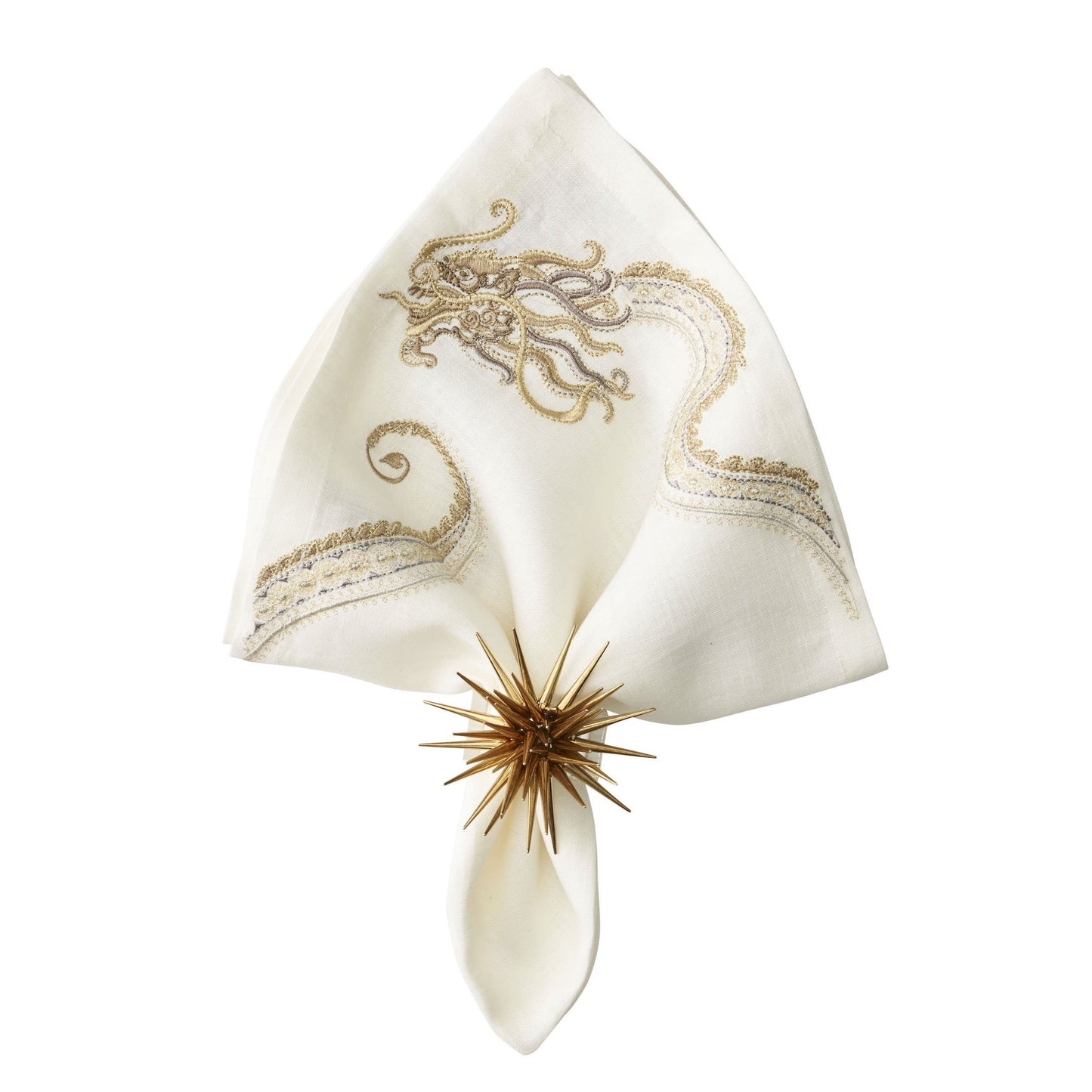 Imperial Dragon Napkin, White/Gold/Silver