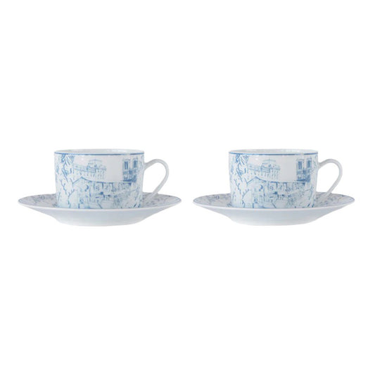 Bernardaud Tout Paris Teacups & Saucers, Set of 2 Blue