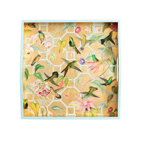 Caspari Hummingbird Trellis Lacquer Square Tray