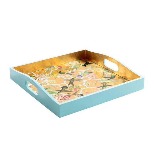 Hummingbird Trellis Lacquer Square Tray