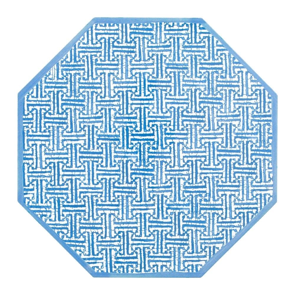 Caspari Blue Fretwork Hard Placemats, Set of 4