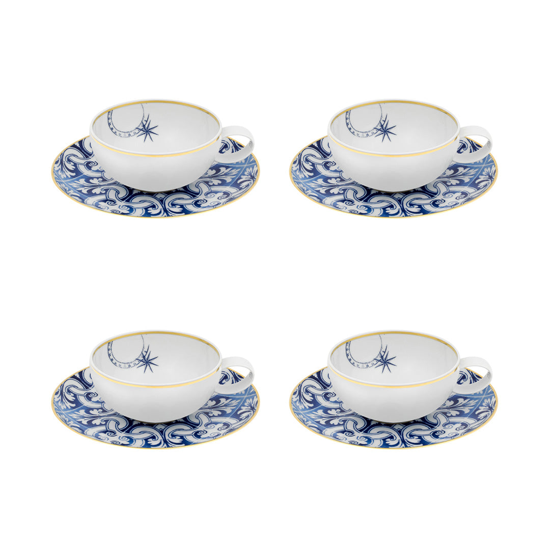 Vista Alegre Transatlantica Teacups & Saucers,  Set of 4
