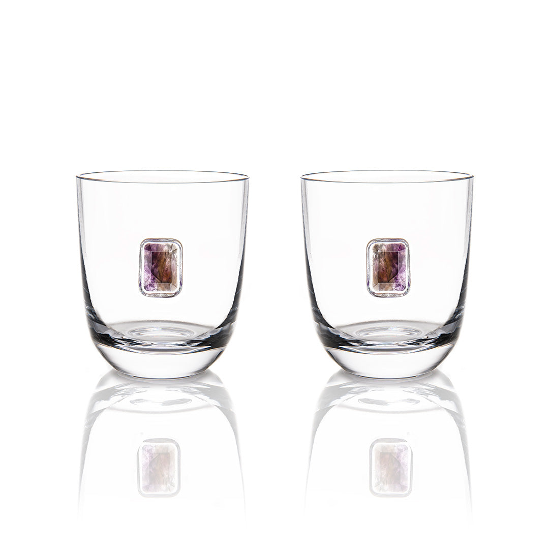 Anna New York Elevo Double Old-Fashioned Glasses with Amethyst, Set of 2