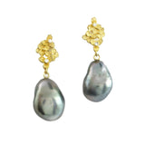 Barbara Heinrich Diamond Trillium & Baroque Tahitian Pearl Drop Earrings