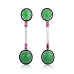 Cicada Art Deco Round Jade, Diamond & Ruby Earrings