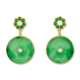 Green Jade Disc & Diamond Earrings