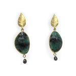 Barbara Heinrich Emerald & Black Diamond Drop Leaf Earrings