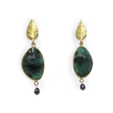 Barbara Heinrich Emerald & Black Diamond Drop Leaf Earrings