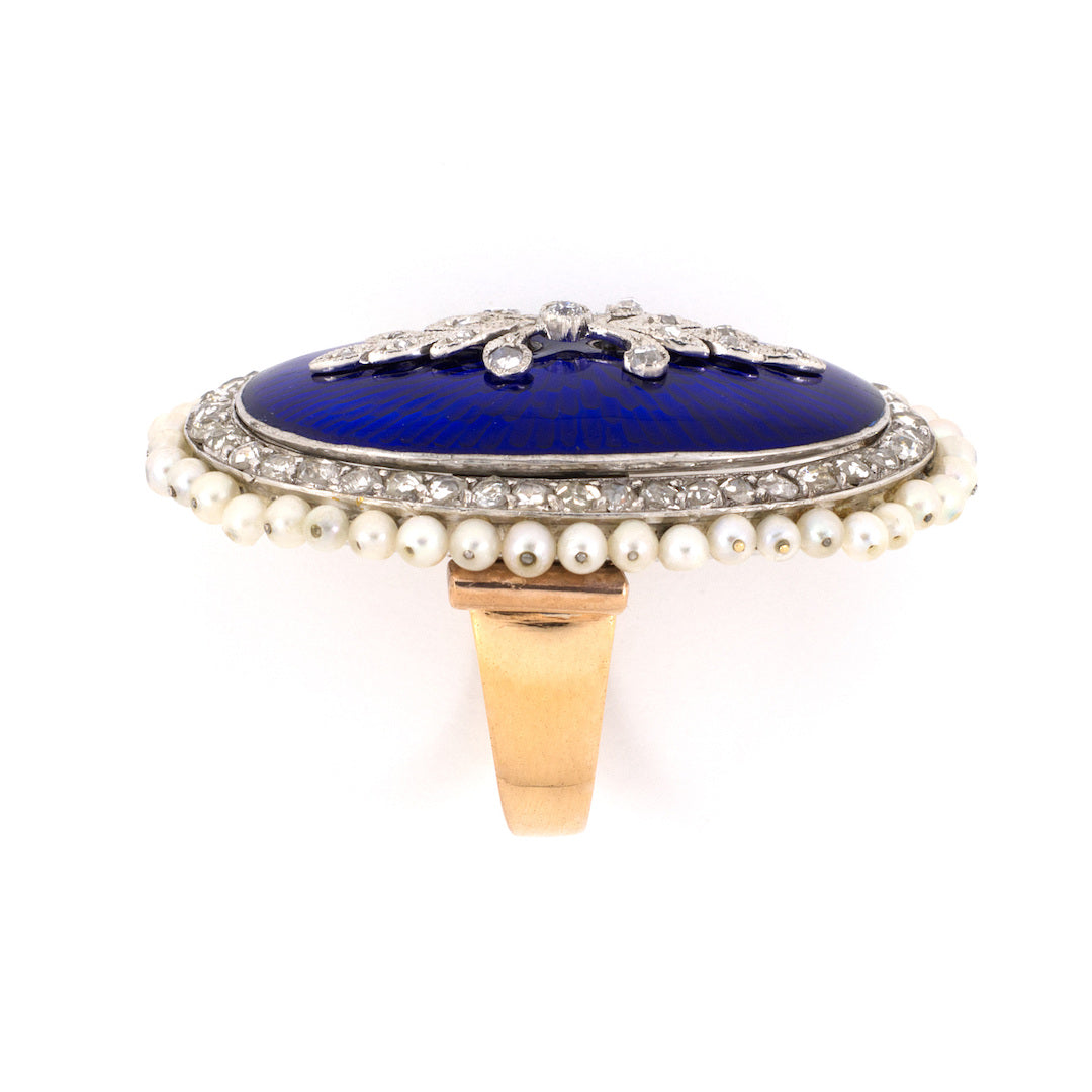 Victorian/Retro Diamond, Pearl & Enamel Dinner Ring