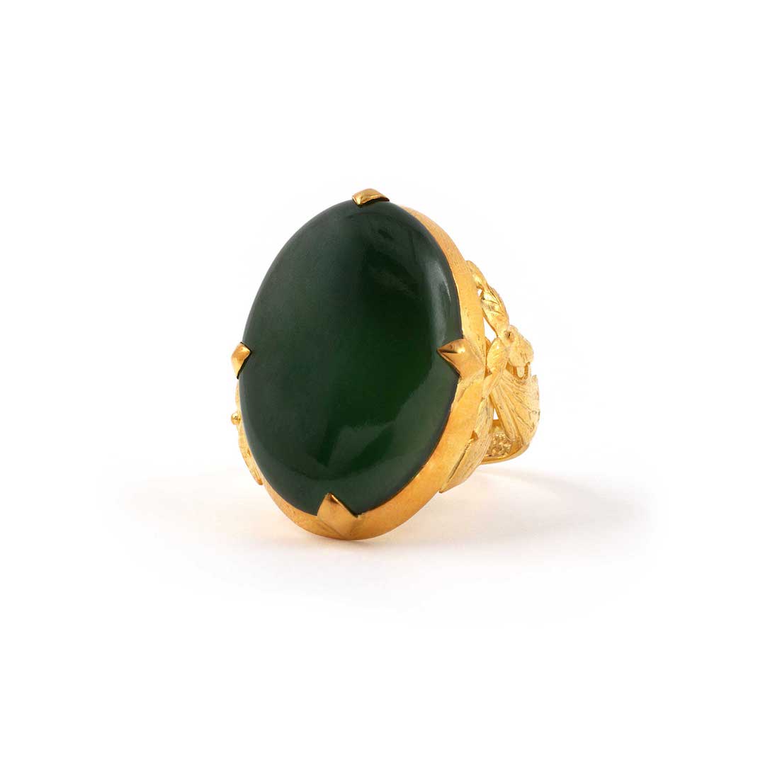 Estate Jadeite/Omphacite Jade Carved Leaf Ring