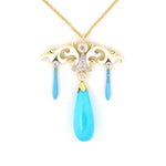 Estate Diamond, Turquoise & Enamel Drop Dangle Pendant Necklace