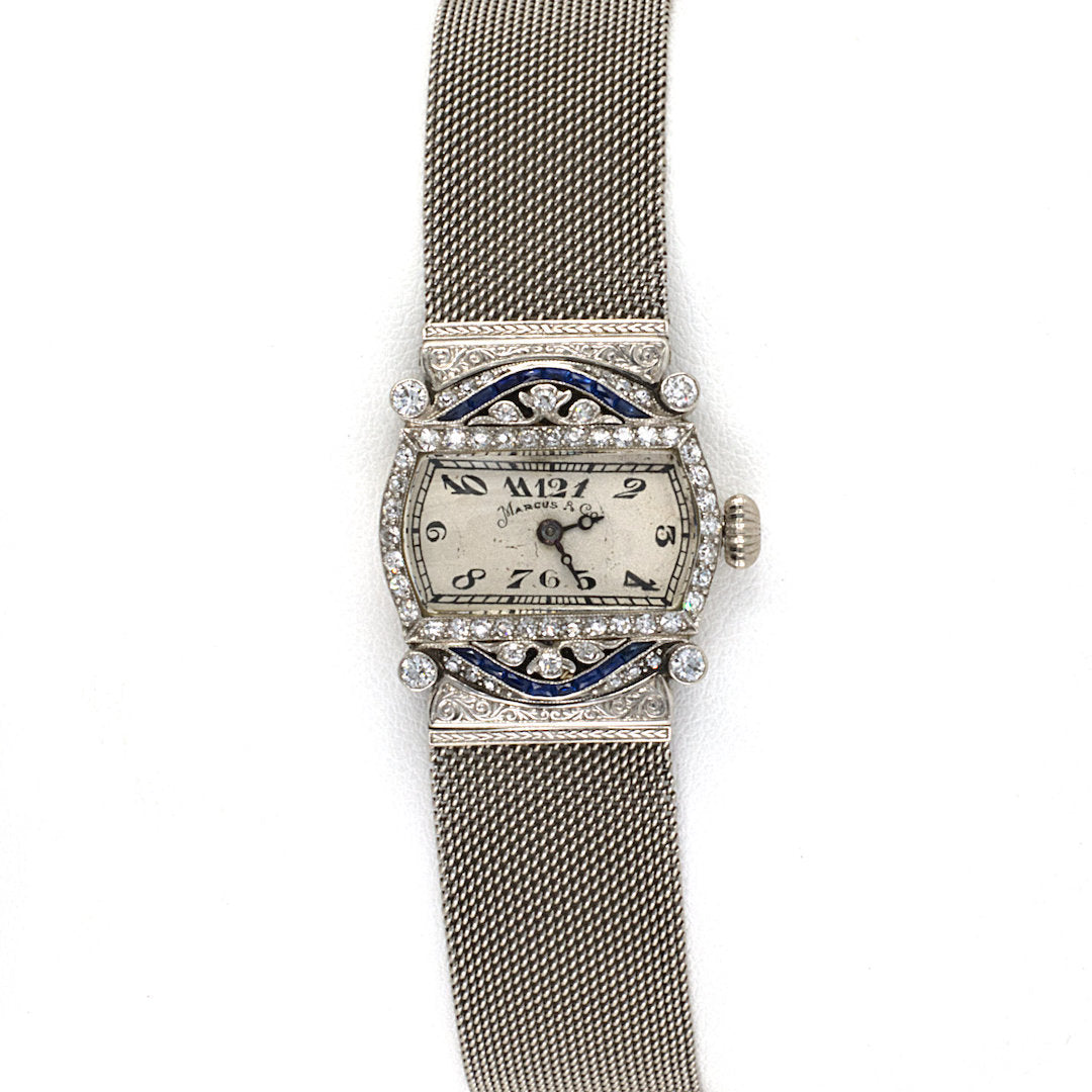 Art Deco Marcus & Co. Diamond & Sapphire Platinum Watch