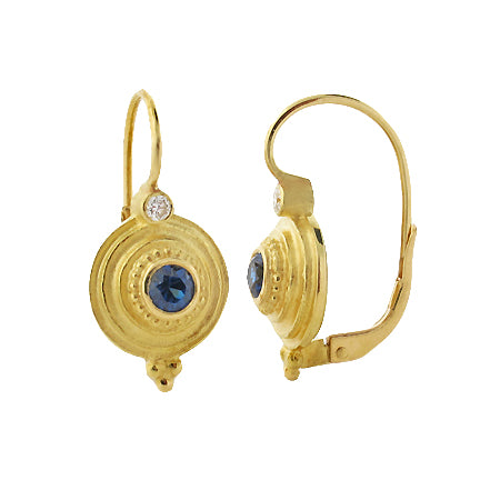 Barbara Heinrich Granulated Sapphire & Diamond Earrings