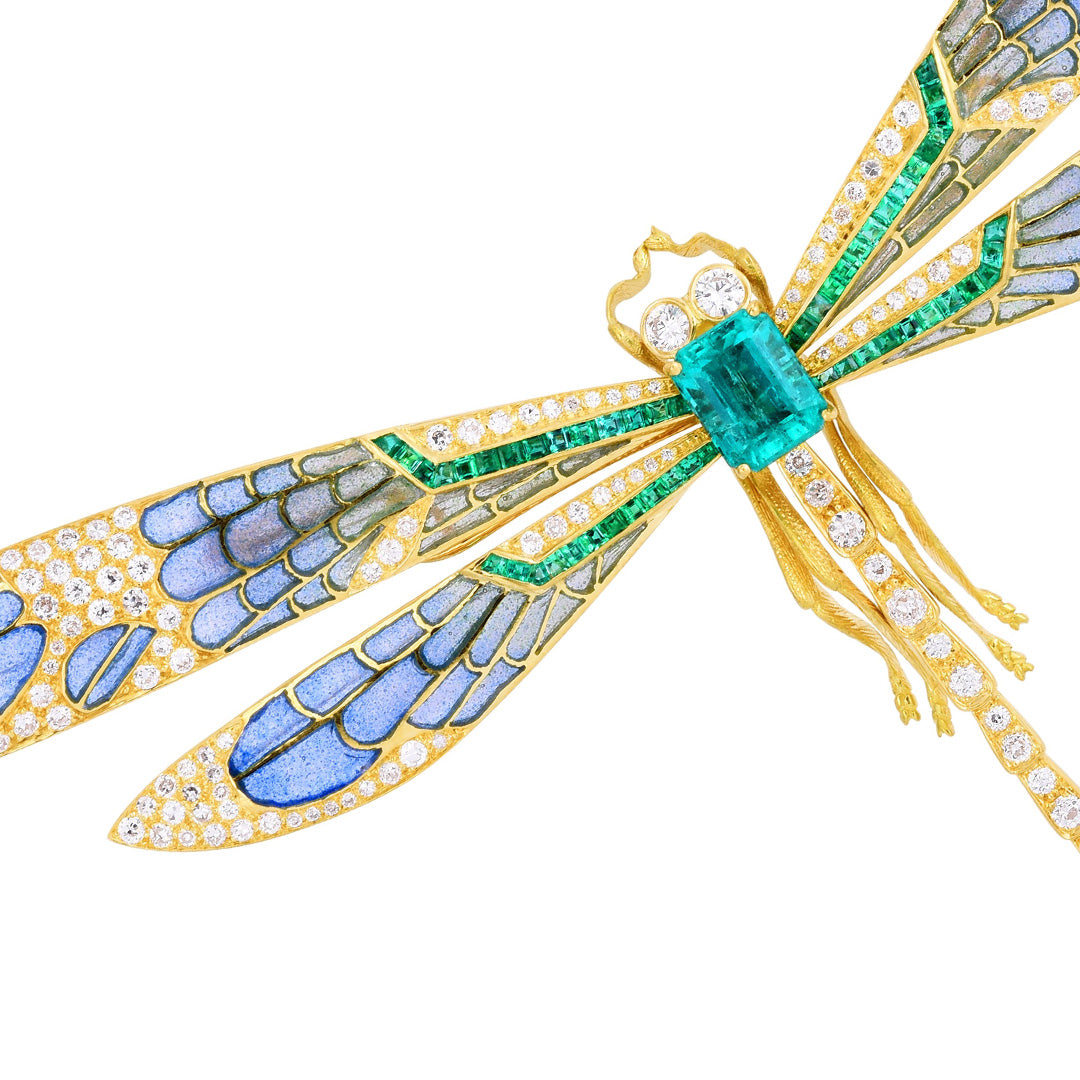 Plique-à-Jour Emerald & Diamond Dragonfly