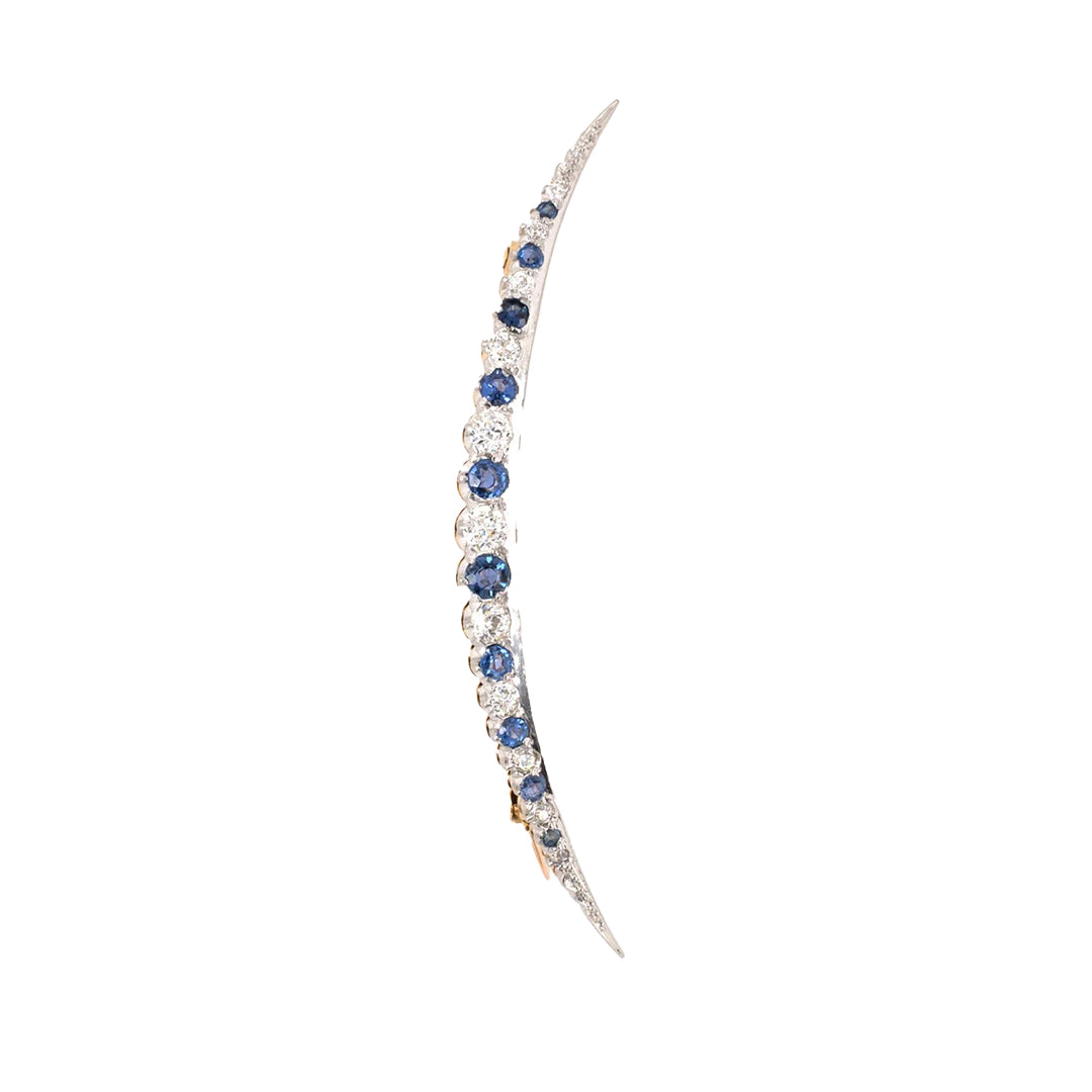 Estate Edwardian Sapphire & Diamond Crescent Moon Pin