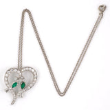 Diamond & Emerald Heart with Love Birds Pendant Necklace