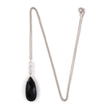 Onyx Teardrop & Diamond Dangle Pendant Necklace