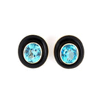 Estate Blue Topaz & Onyx Oval Earrings