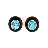 Estate Blue Topaz & Onyx Oval Earrings