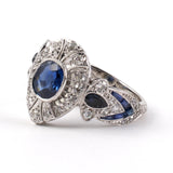 Art Deco Sapphire & Diamond Filigree Engagement Ring