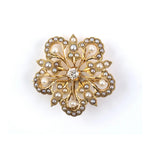 Estate Victorian Pearl & Diamond Floral Starburst Pin-Pendant